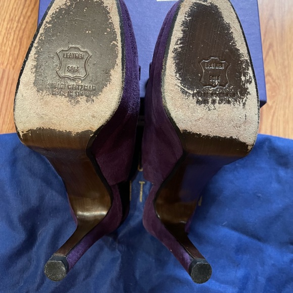 Plum suede Stuart Weitzman platform slingback heels - Picture 3 of 7